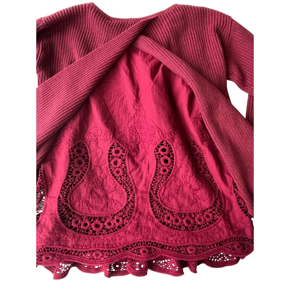 Wrap London Burgundy Red Knit Sweater with Lace Back Detail Women's Size US 6
